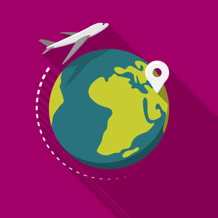 Travel earth airplane worldwide flat design icon symbol vectorのイラスト素材