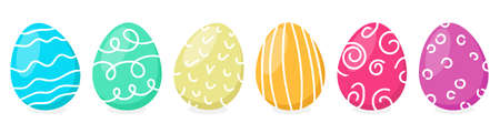 Colorful painted easter eggs in a row isolated vector flat designのイラスト素材