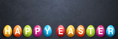 Happy easter eggs colorful on blackboard background