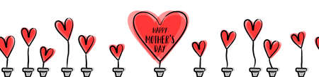 Happy mothers day seamless pattern with red hearts background isolatedのイラスト素材