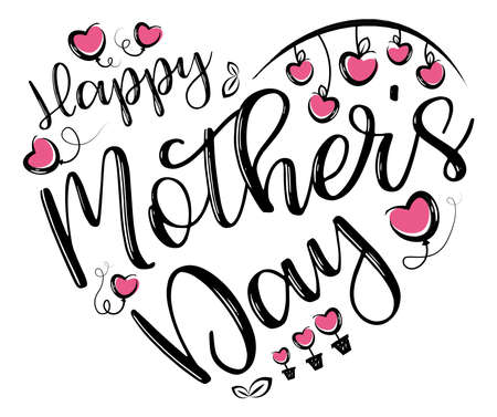 Happy Mothers Day vintage lettering heart shape symbol isolated with heartsのイラスト素材
