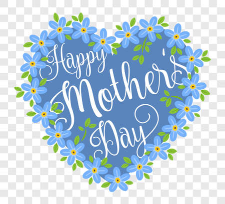 Happy mothers day blue floral bloom heart shape symbol vector isolated transparent backgroundのイラスト素材
