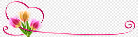 Flowers with heart ribbon on transparent background (mothers day concept)のイラスト素材