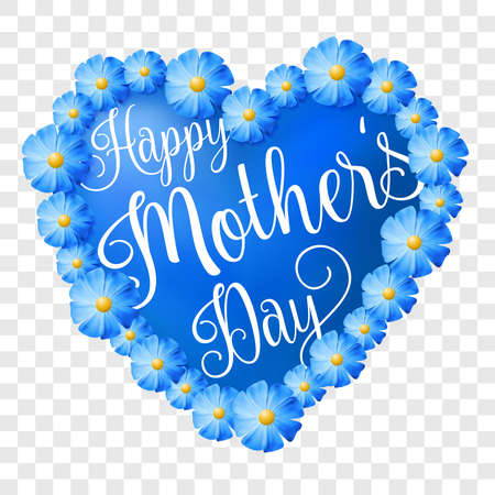 Happy mothers day heart shape with blue flowers frame isolated transparent background illustrationのイラスト素材