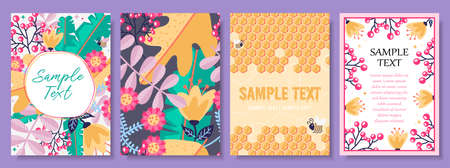 Floral garden vector card template collectionのイラスト素材