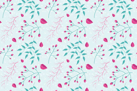 Seamless floral pattern with plants, berries and flowers brightのイラスト素材