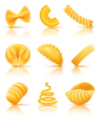 Set of different pasta vector illustration isolatedのイラスト素材