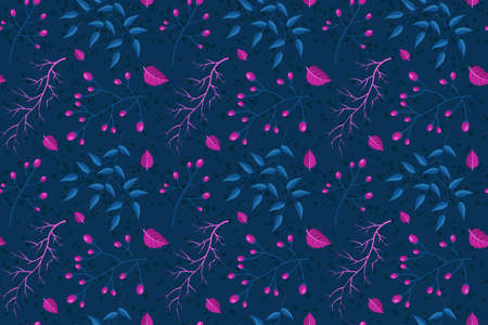 Seamless floral pattern with plants, berries and flowers darkのイラスト素材
