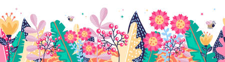 Abstract flower floral seamless pattern banner on white backgroundのイラスト素材