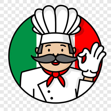 Italian chef cook with italy flag logo isolated on transparent backgroundのイラスト素材