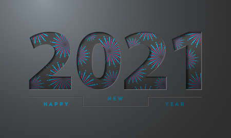 2021 happy new year with firework black banner background cardのイラスト素材