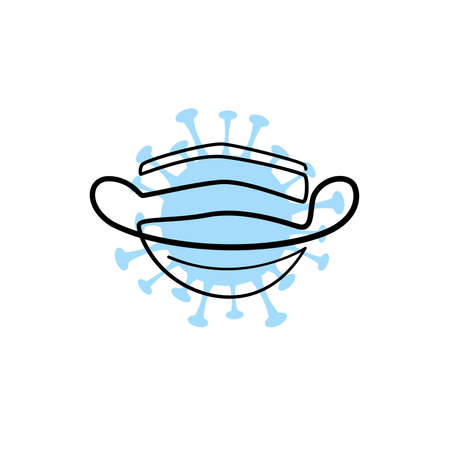 Corona virus face mask single line art icon symbolのイラスト素材