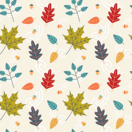 Autumn leaves foliage seamless pattern backgroundのイラスト素材