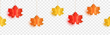 Autumn leaves paper hanging decoration on transparent backgroundのイラスト素材
