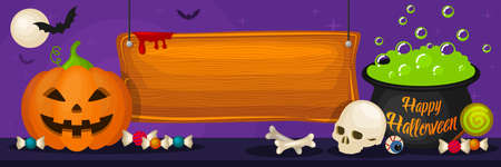Halloween background banner with pumpkin and halloween decorationのイラスト素材