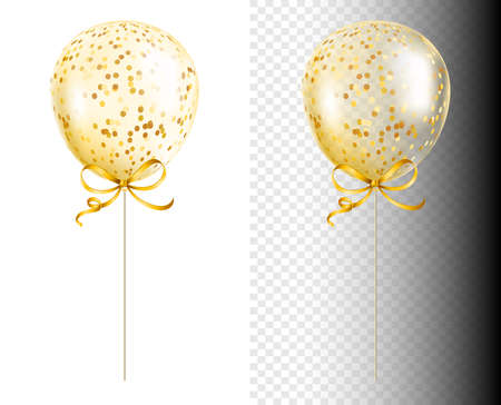Transparent golden balloon with confetti vector illustration isolatedのイラスト素材