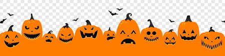 Halloween pumpkins orange banner isolated on transparent background illustrationのイラスト素材