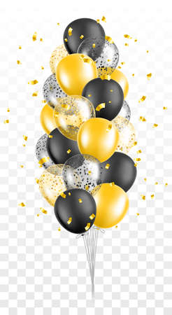 Balloon bunch gold black with golden confetti isolated vector illustrationのイラスト素材