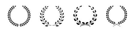 Circular laurel foliate chaplet black symbol silhouette vector set collectionのイラスト素材