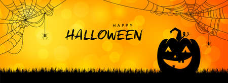 Happy Halloween pumpkin silhouette banner background illustration vectorのイラスト素材