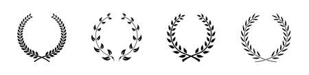 Circular laurel foliate chaplet black symbol silhouette vector set collectionのイラスト素材