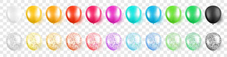 Colorful party balloons with confetti set on transparent background isolated vector illustrationのイラスト素材