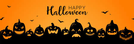 Halloween pumpkins black silhouette banner background illustrationのイラスト素材