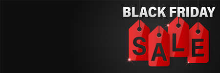 Black friday sale tags hanging red black illustration vector background bannerのイラスト素材