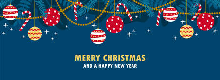 Merry christmas tree decoration ornament banner background card illustrationのイラスト素材