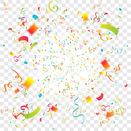 Colorful confetti and streamer party background illustration isolated transparentのイラスト素材