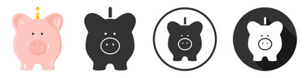 Piggy bank with coin icon flat design collection isolated vectorのイラスト素材