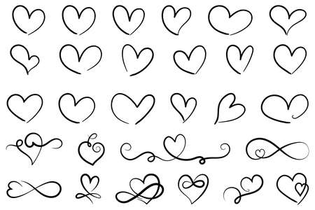 Hearts hand drawn vector illustration set collection isolatedのイラスト素材