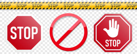 Stop sign symbol vector set collection isolated on transparent backgroundのイラスト素材