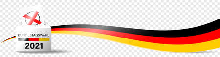 Federal election 2021 Germany. Ballot box with voting paper and cross. Illustration vector banner isolated on transparent backgroundのイラスト素材