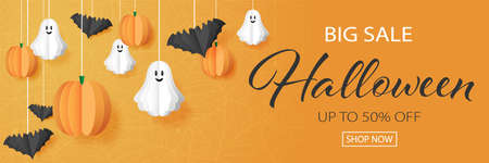 Halloween sale shop vector banner illustration backgroundのイラスト素材