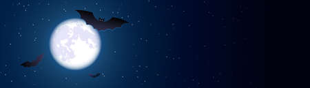 Halloween banner with full moon, stars and bats vector illustrationのイラスト素材