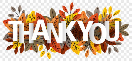Thank you letters on autumn leaves isolated transparent background vectorのイラスト素材