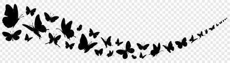 Butterfly swirl. Black flying butterflies vector silhouette illustrationのイラスト素材