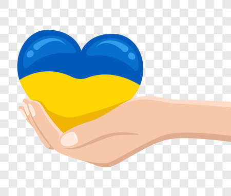 Hand holds Ukraine flag heart. Ukraine helping concept. vector illustrationのイラスト素材