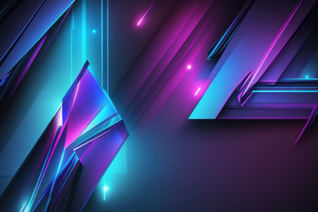 Abstract glowing blue purple neon lights background illustration. Generative AIの素材