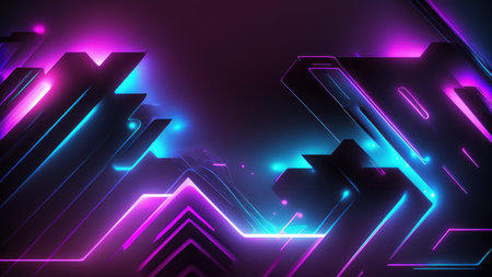 Abstract glowing blue purple neon lights background illustration. Generative AIの素材