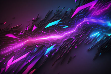 Abstract glowing blue purple neon lights background illustration. Generative AIの素材