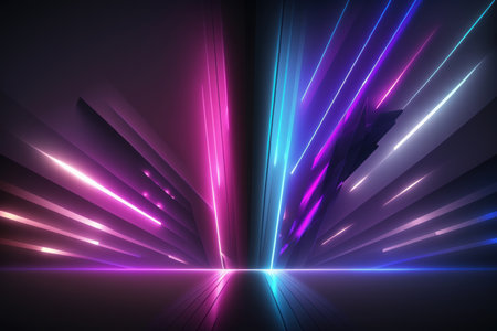 Abstract glowing blue purple neon lights background illustration. Generative AIの素材