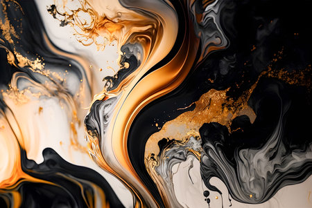 Marble ink white black gold abstract background. Modern luxury alcohol ink painting. Generative AIの素材