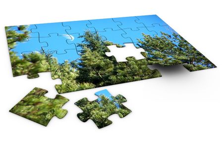 3d rendered image of a jigsaw-puzzle of nature. high quality.の写真素材