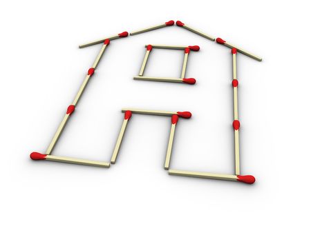 3d rendered image of a house made up of matches. Very highly detailed.の写真素材
