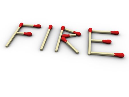 3d rendered image of matchsticks forming the word fire.の写真素材