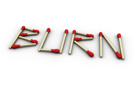 3d rendered image of matchsticks forming the word burn.の写真素材