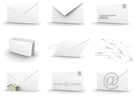 3d rendered image of envelopes in different forms. high quality. easy to edit and adapt to fit your needs. this collection is made up of 9 images (1024x768 each).の写真素材