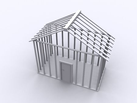 A 3d rendered building beeing constructed.の写真素材